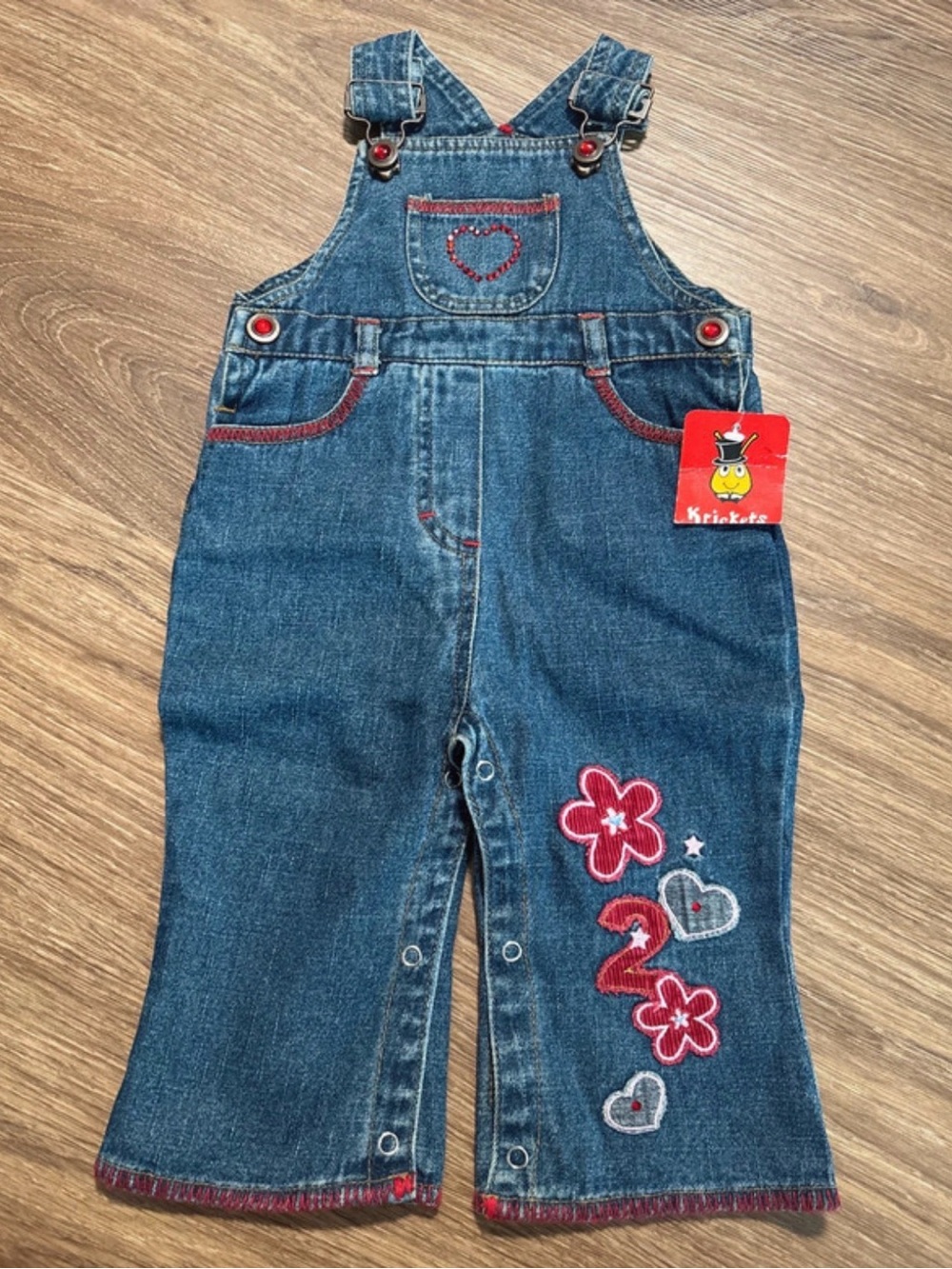 New with Tags VTG 90s Krickets Denim Overalls Red Blue 12 month